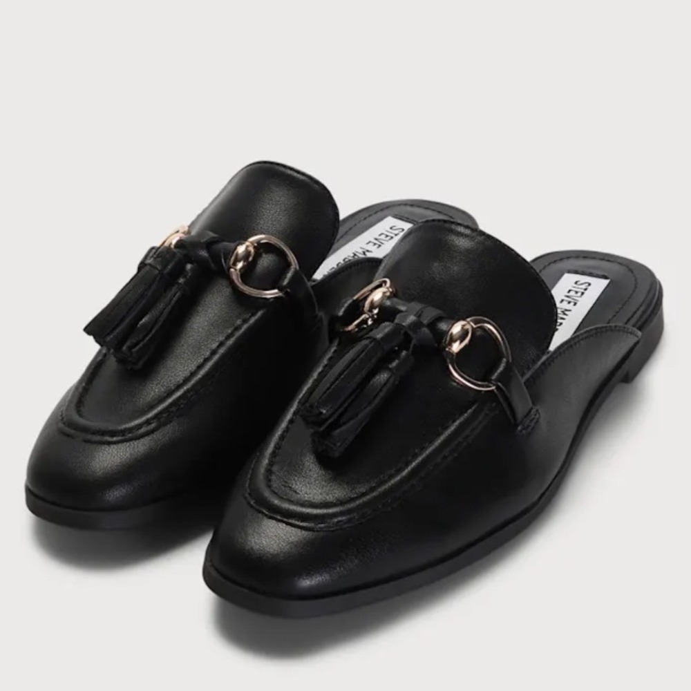 Steve Madden Vintage Y2K Cayler Black Leather Slide-On Loafers Women's Size 7.5